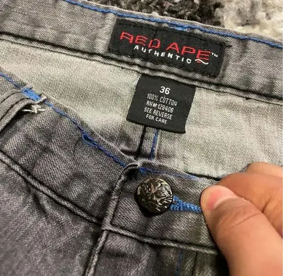 Red Ape Authentic Vintage Y2K Gray Embroidered Baggy Jeans Size 36 - Picture 4 of 6